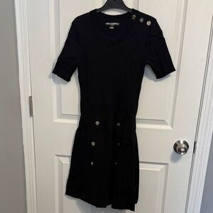 Karl Lagerfeld Black Mini Dress with Button Accents
